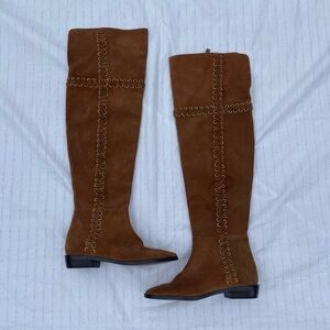 Michael Kors Malin Grommet Suede Leather Over The Knee Boots in Caramel